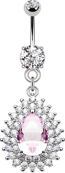Star Piercing Banane silber mit Anhänger doppellinig Kristalle und Tropfenkristall (Messing, Chirurgenstahl 316L)