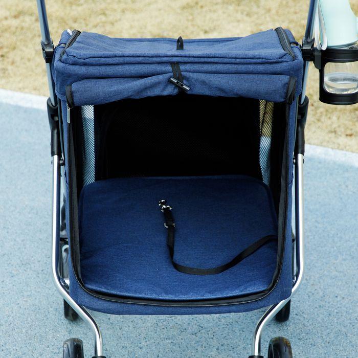 Produktbild Swisshandel24 Hundewagen Hundebuggy klappbar für Hunde & Katzen bis 10 kg Katzenbuggy, dunkelblau (Hund, Katze, Atmungsaktiv, Waschbar, Faltbar)
