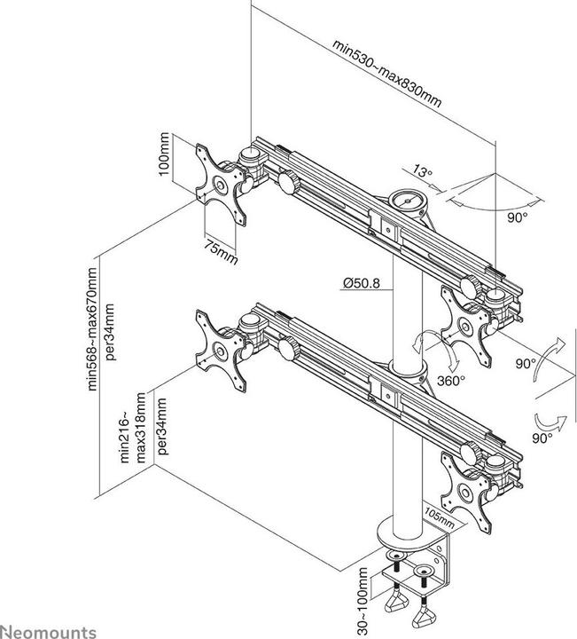 Image du produit Neomounts Support de bureau FPMA-D700D4 pour moniteur (Tables, 30")