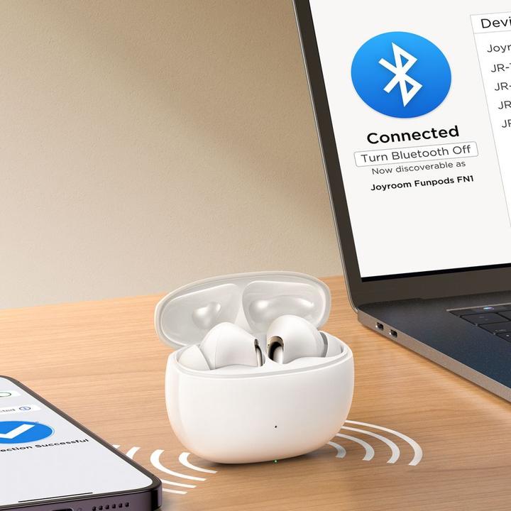 Produktbild Joyroom Funpods JR-FN1 wireless in-ear TWS Bluetooth 5.4 ANC ENC headphones - white (ANC, 35 h, Kabellos)