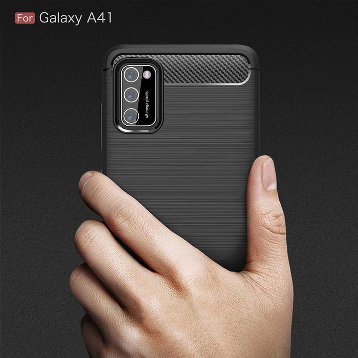 Produktbild König Design Hülle Handy Schutz für Samsung Galaxy A41 Case Cover Bumper Carbon Optik Blau (Samsung Galaxy A41)