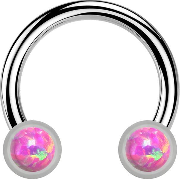 Star Piercing Micro Threadless Circular Barbell silber mit zwei Zylindern silber front Opal pink (ohne Messing, Titan G23)