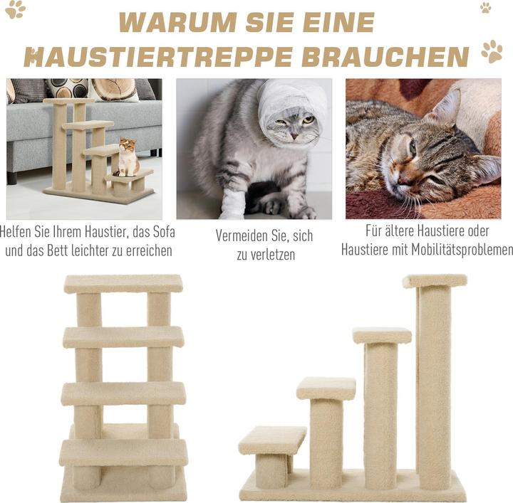 Immagine prodotto PawHut Scala per gatti con 4 gradini (60 cm, Bianco crema)