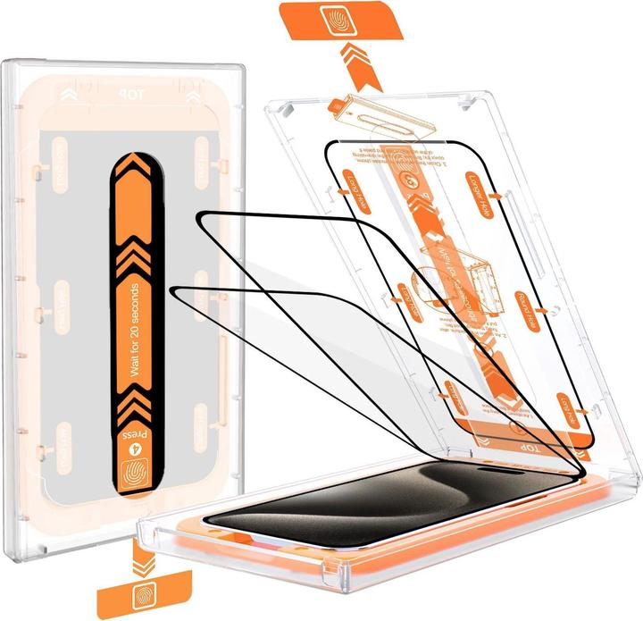 Actual product image PhoneLook Fully protective glass with automatic mounting system against bubbles and dust 3D (1 Piece, Apple iPhone 15 Plus)
