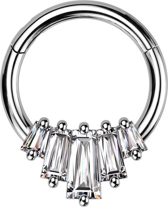 Immagine prodotto Star Piercing Anello a micro segmenti pieghevole in argento con cinque cristalli baguette (Acciaio chirurgico 316L, Ottone)
