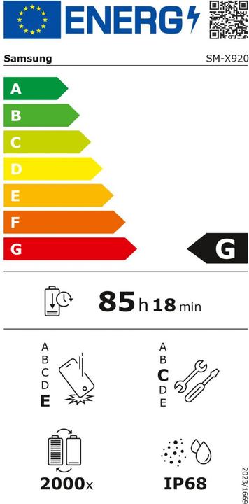 Label énergétique Samsung Galaxy Tab S10 Ultra (WLAN uniquement, 14.60", 256 Go, Silver)