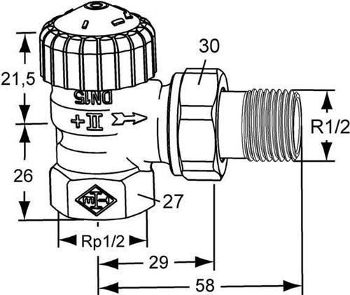 Produktbild Heimeier Thermostat-Unterteil V-exact II Eck 1/2" 3711-02.000 voreinstellbar
