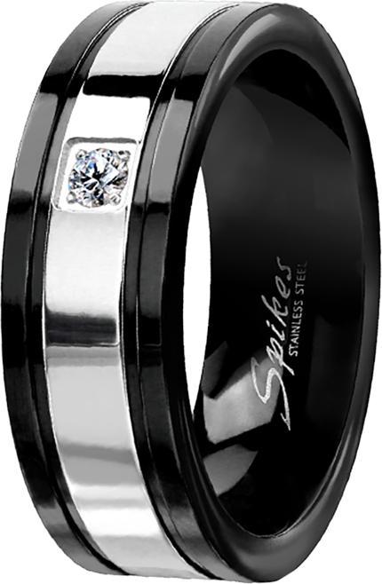Star Piercing Ring schwarz silberstreifen mit Kristall (Chirurgenstahl 316L, ohne Messing)