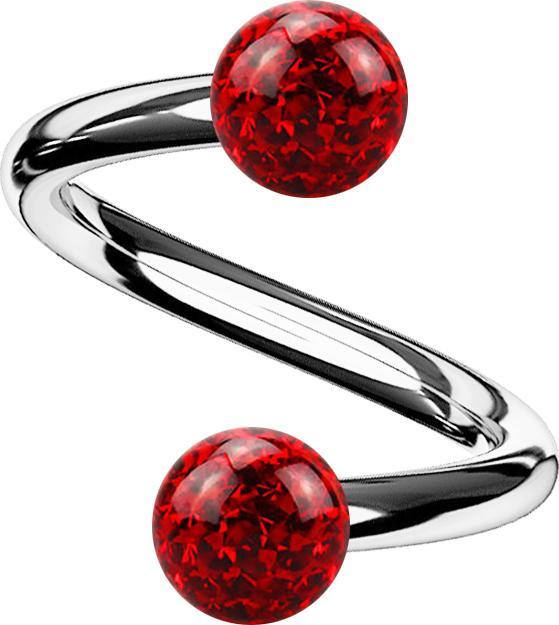 Star Piercing Micro Spirale silber mit zwei Kristallkugeln rot Epoxy Schutzschicht (ohne Messing, Titan G23)