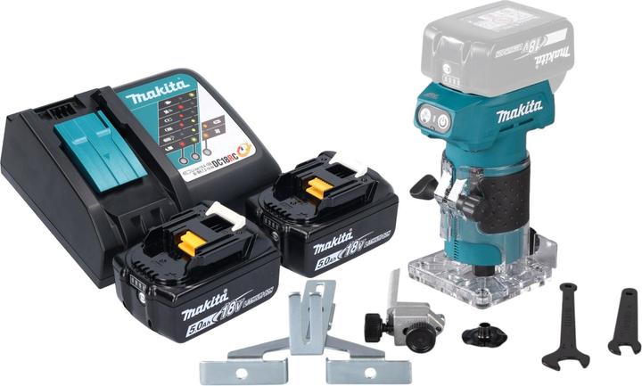Makita DRT 52 RT Akku Kantenfräse 18 V 6 mm Brushless + 2x Akku 5,0 Ah + Ladegerät
