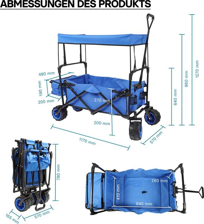 Actual product image Toboli Foldable Handcart with Canopy, Big Loading Space & Compartments for Off-Road Use