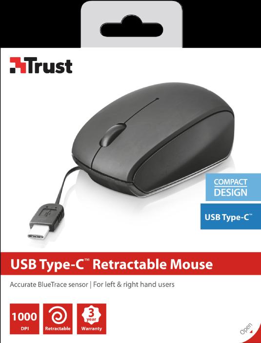 Produktbild Trust USB-C Retractable Mini Mouse (Kabelgebunden)