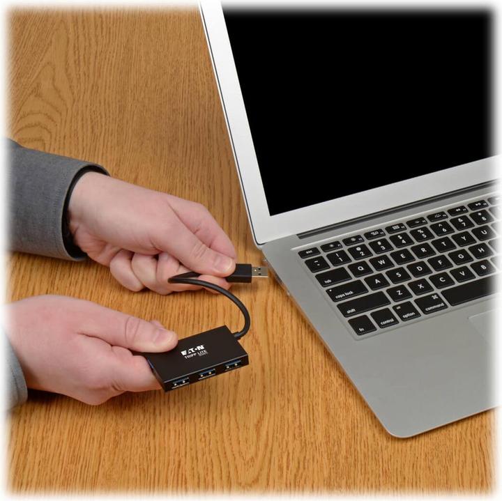 Actual product image Eaton 4-Port USB 3.0 SuperSpeed Slim Hub 5Gbps 4x USB-A Portable Aluminum (USB-C, 4 Ports)