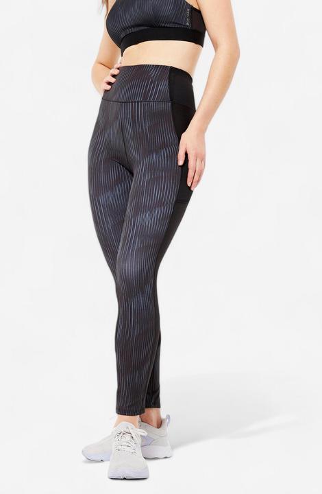 Produktbild Domyos Leggings Damen mit Smartphonetasche - FTI 120 grau/schwarz bedruckt (W30/L31)