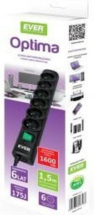 Productafbeelding Ever OPTIMA 1,5m 6 AC-uitgangen 250 V Zwart 1,5 m (6 x, CEE 7/5, 1.50 m)