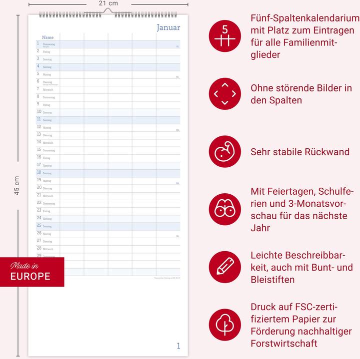 Produktbild Familienplaner zum Selbstgestalten 2026 (21 x 45 cm, Harter Einband, Deutsch)