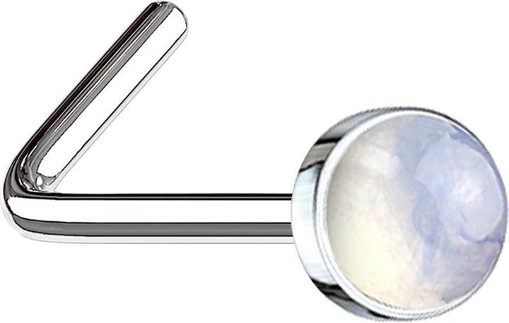 Star Piercing Nasenstecker gewinkelt silber mit Opalite Stein (Mineralisch, ohne Messing, Chirurgenstahl 316L)