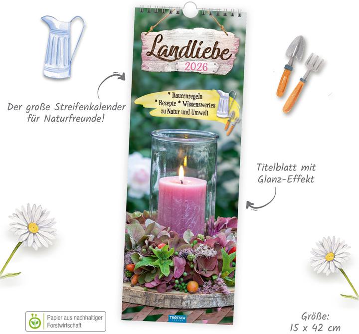Produktbild Maxi-StreifenkalenderLandliebe2026 (15 x 42 cm, Harter Einband, Deutsch)