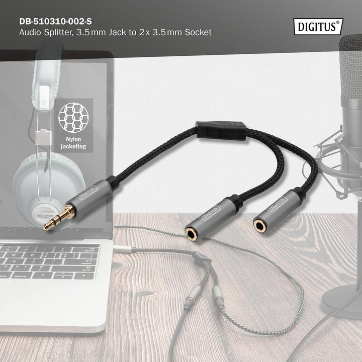 Actual product image Digitus Audio splitter, 3.5 mm jack to 2x 3.5 mm jack (0.20 m)