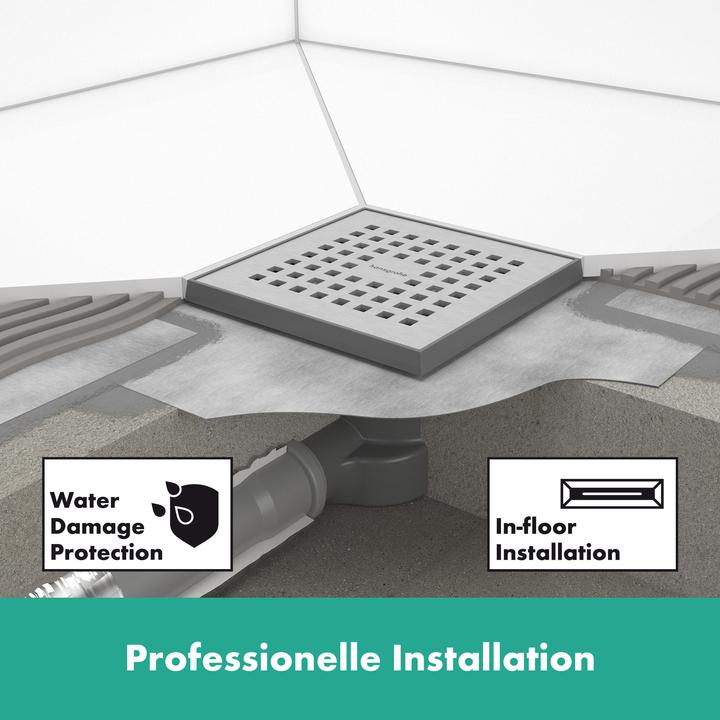 Produktbild hansgrohe HG Punktablauf RainDrain Brilliance Kompl.set Edelstahl gebürstet 100x100mm (100 mm)