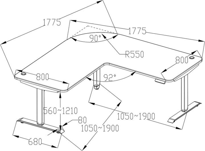 Actual product image Swisshandel24 Corner desk, computer desk, electrically height-adjustable Memory 178x178cm 84kg Cherry decor, g