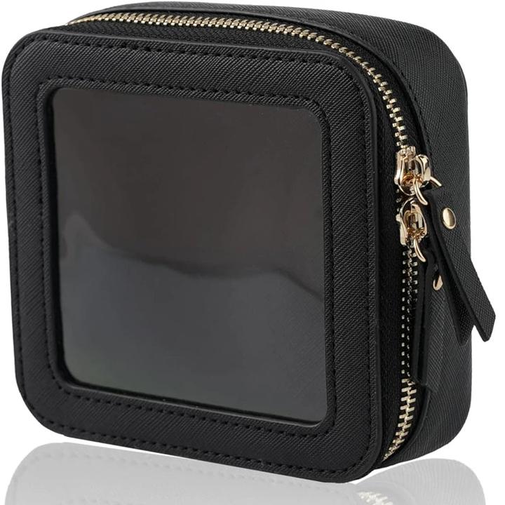 Only-Bags.Store Mini klar Make-up Tasche Pu Vegan Kunstleder niedlich kleine sichtbare Fenster Lagerung