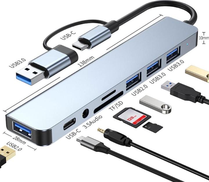Immagine prodotto Apfelkiste Hub multiporta USB C/USB 3.0 con SD/MicroSD e jack da 3,5 mm - 5 Gbit/s (USB C + 4x USB A) (USB-C, 4 porte)
