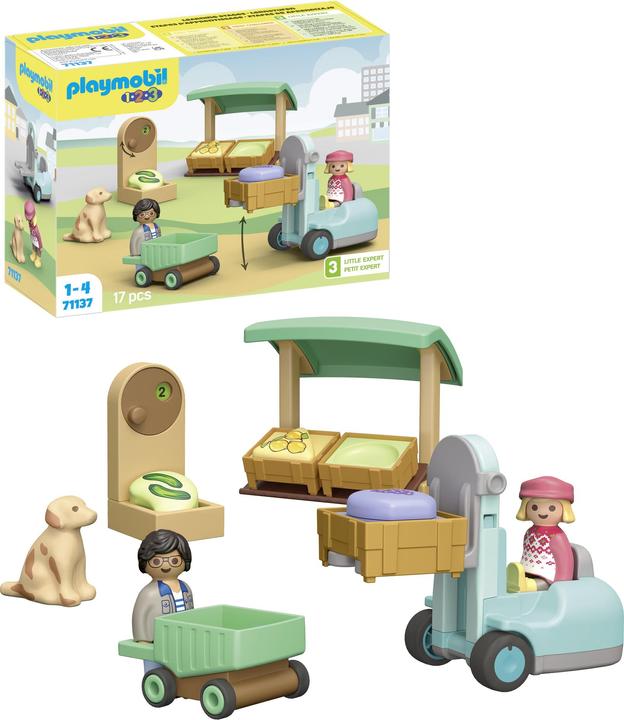 Actual product image Playmobil 71137 1.2.3: Organic market stall & forklift truck (71137, Playmobil 1.2.3)