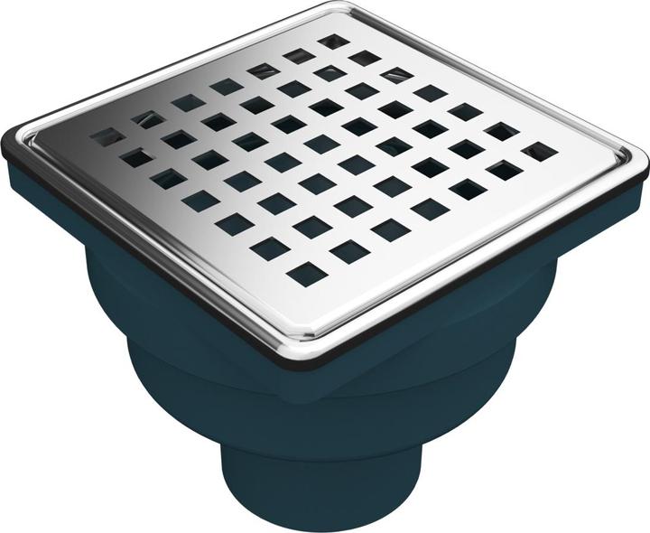 Actual product image Mert Floor drain with stainless steel grate and frame "Square" 100x100 mm vertical