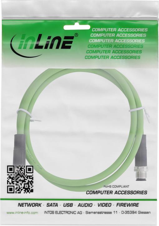 Immagine prodotto InLine Cavo di rete industriale, M12 4-pin D-coded plug/plug, PUR, 3m (SF/UTP, CAT5e, 3 m)