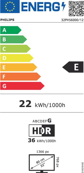 Energy Label Philips 32PHS6000/12 (32", LED, HD ready)