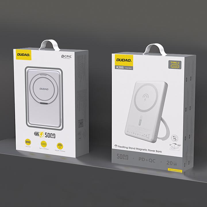 Produktbild Dudao K28 10000mAh PD 22.5W MagSafe Powerbank with Metal Case and Ring Stand - Silver (10000 mAh, 22.50 W)