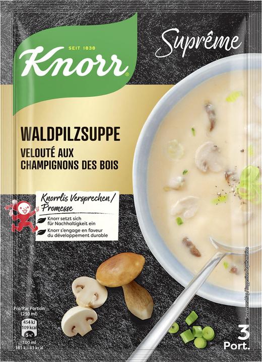 Produktbild Knorr Suprême Waldpilzsuppe Beutel, Suppe mit Champignons, Steinpilze, Eierschwämme und Crème Fraîche