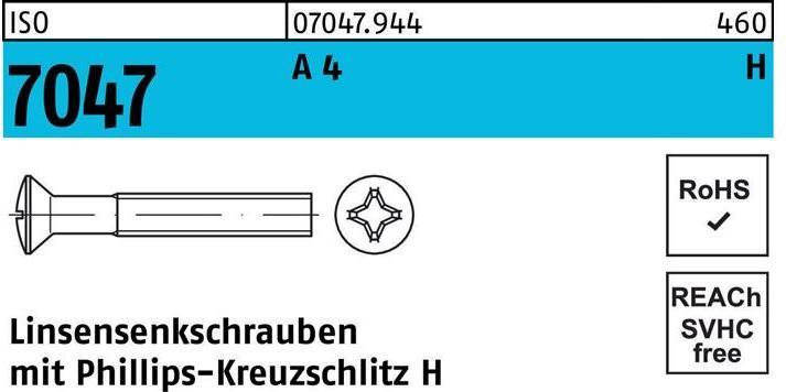 Produktbild Linsensenkschraube ISO 7047 m.Kreuzschlitz-PH M 6 x 50 -H A 4 (200 Schrauben pro Stück)