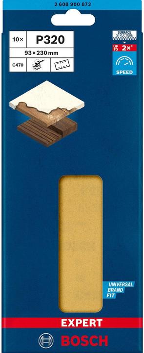Actual product image Bosch Professional Zubehör EXPERT C470 Schleifpapier mit 8 Löchern für Schwingschleifer, 93 x 230 mm, G 320, 10-tlg. (320)