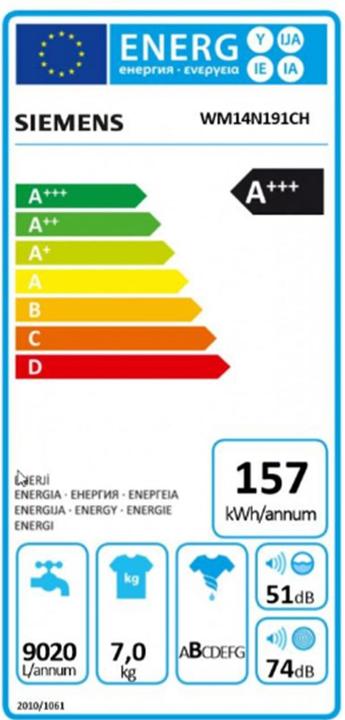 Energy Label Siemens WM14N191CH iQ300 (7 kg, Left)