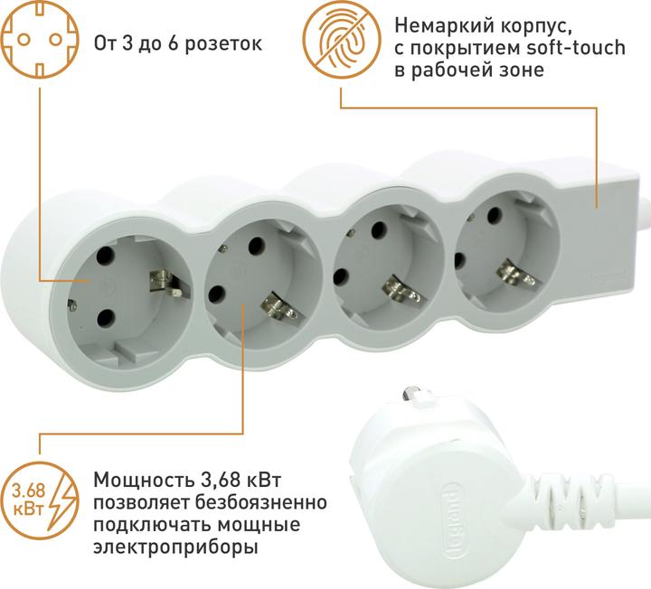 Actual product image Legrand Flat socket strip 4x socket, 1.5 metre cable white-grey 694552 (4 x, CEE 32/3, 1.50 m)