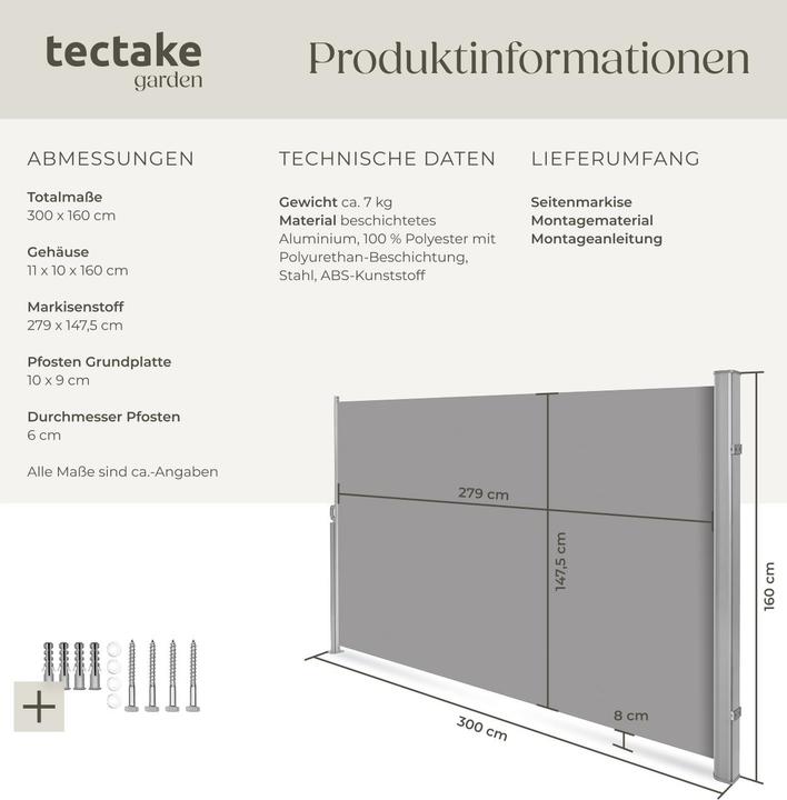 Image du produit tectake Store Latéral Rétractable (3 m)