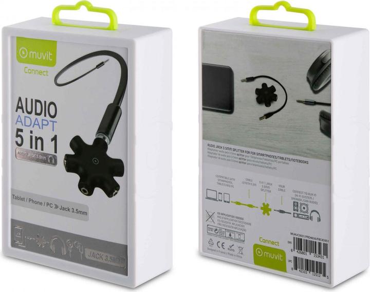 Actual product image Muvit Connect Hub Jack 3.5mm 5 Sorties Noir (0.13 m)