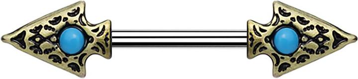 Star Piercing Barbell altgold Tribal Speer mit Türkis Stein (Messing, Chirurgenstahl 316L)