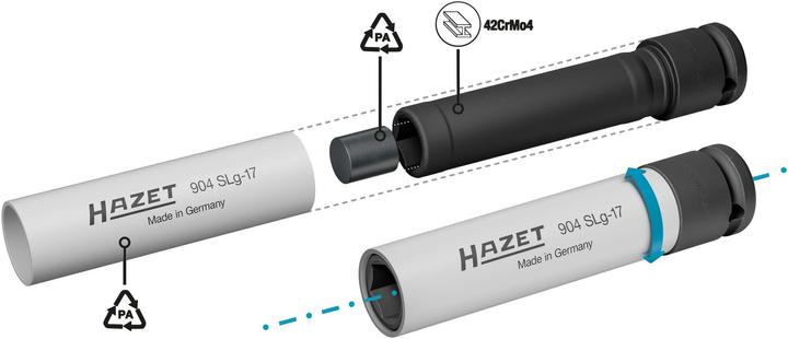 Actual product image HAZET Impact socket ∙ hexagon ∙ extra long 904SLG-17 ∙ Square, hollow 12.5 mm (1/2 inch) ∙ Outside … (17 mm)