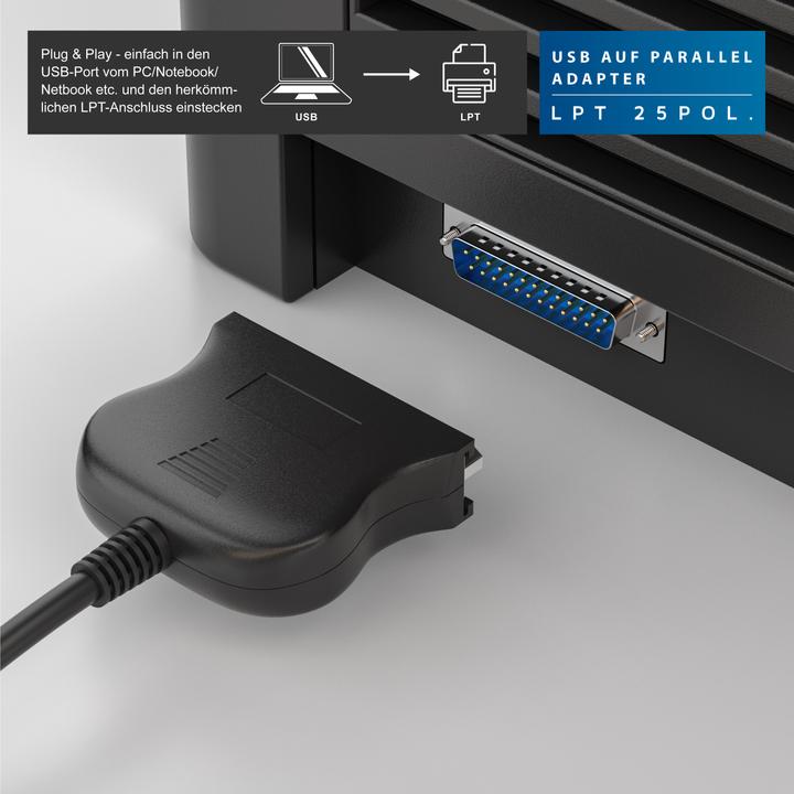 Immagine prodotto CSL Adattatore da USB A a parallela LPT 25 pin - D-SUB DE 25 a USB tipo A, 90 cm, cavo stampante, cavo (1 m, Parallelo (stampante))
