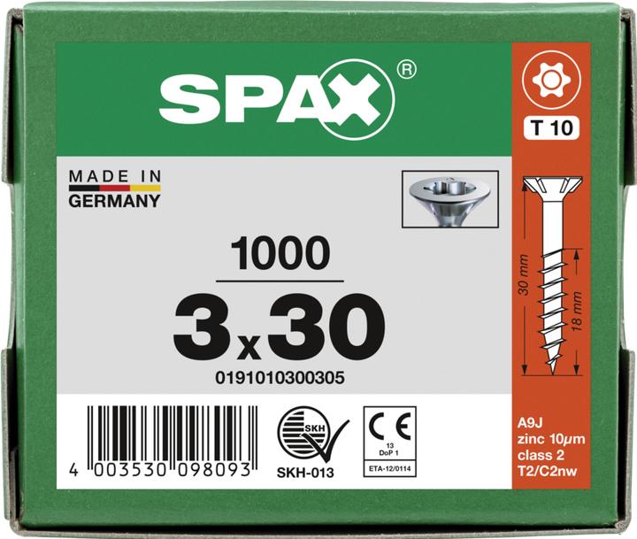 Produktbild Spax Universalschraube, T-STAR plus, Senkkopf, Wirox, Teilgewinde, 3,0 x 30 mm (1000 Schrauben pro Stück)
