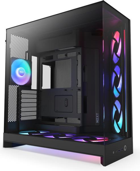 Produktbild NZXT H9 Flow RGB+ (2025) All Black Midi Tower ATX Gaming Gehäuse schwarz mit Glasfenster