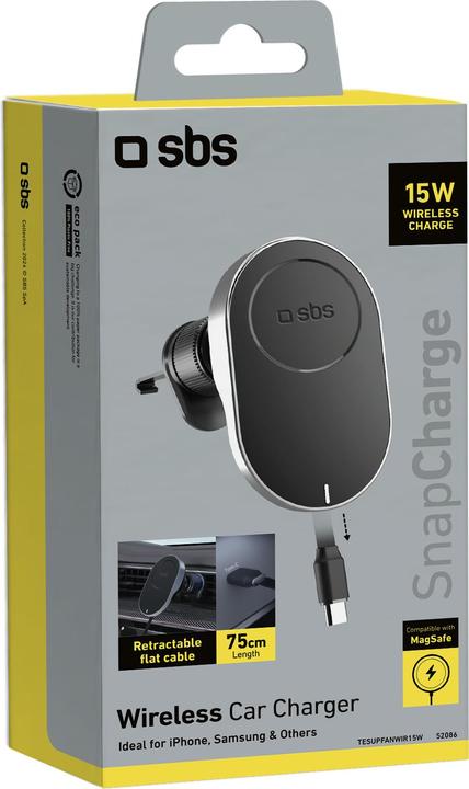 Actual product image SBS The MagSafe-compatible car phone holder with retractable cable and wireless charger