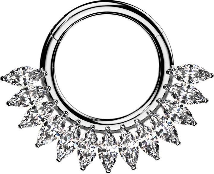 Actual product image Star Piercing Micro segment ring hinged silver semi-circle oval crystals silver (without brass, Titanium G23)