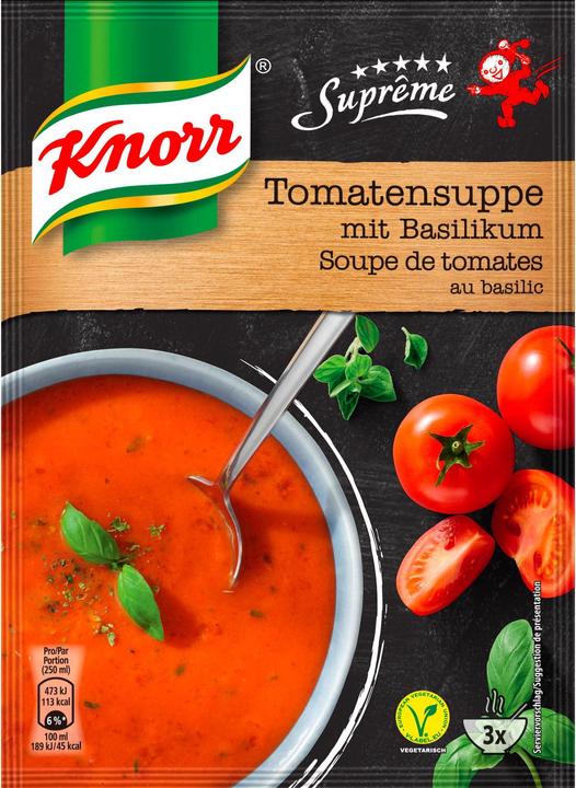 Produktbild Knorr Suprême Tomatensuppe mit Basilikum, Beutel Suppe mit sonnengereiften Tomaten, schnell zubereitet