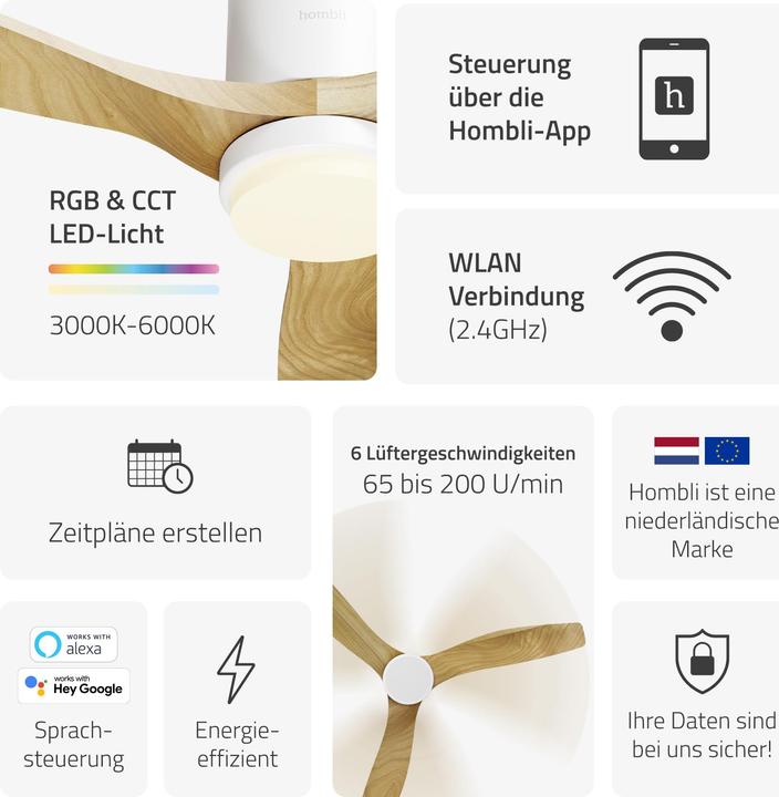 Actual product image Hombli Deckenventilator mit Licht (43 dB)