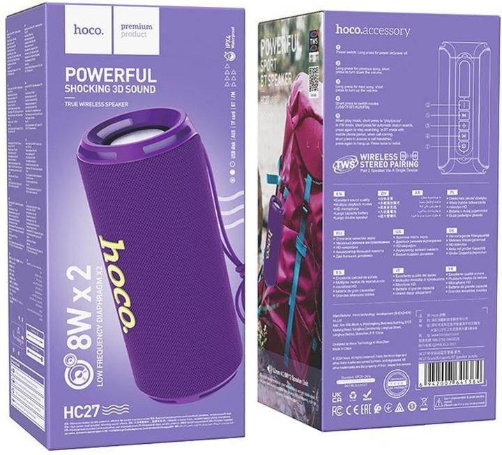 Immagine prodotto Hoco HC27 Altoparlante portatile Soundful Blutooth/ FM/ scheda TF/ chiavetta USB/ AUX 2 x 8 W Viola (2 h)