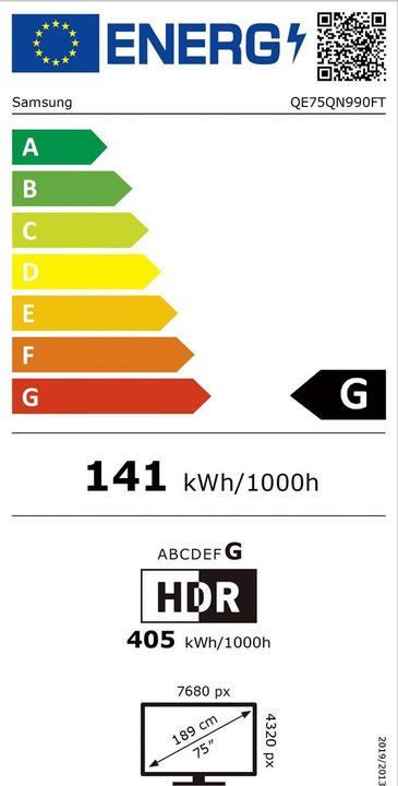 Energie-Label Samsung QE75QN990F (75", QN990F, NeoQLED, Mini-LED, 8K, 2025)
